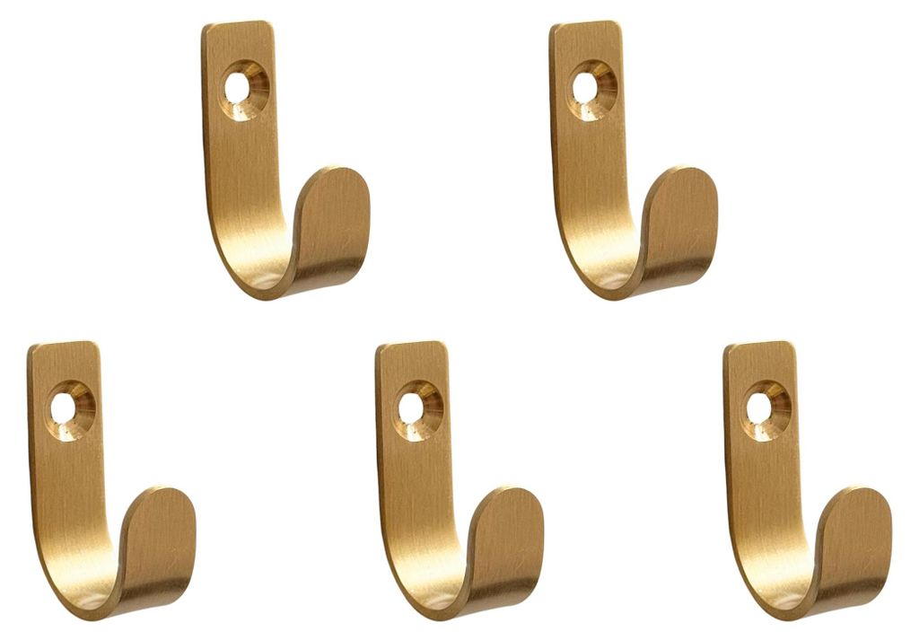 5 vergoldete Schraubhaken mit den Maßen 40 x 25 x 12 mm, Wandhaken aus Messing, Garderobenhaken, Schlüsselhaken, Kleiderhaken, ideal für Flure, ...