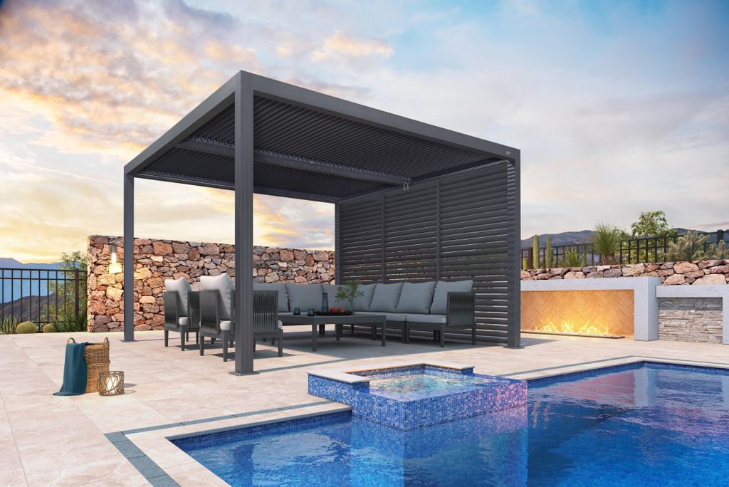 PURPLE LEAF Aluminium Lamellen pergola 3,65 x 3,65 m, freistehender wasserdichter Pavillon mit verstellbarem Dach für Terrasse und Garten 1 lange ...