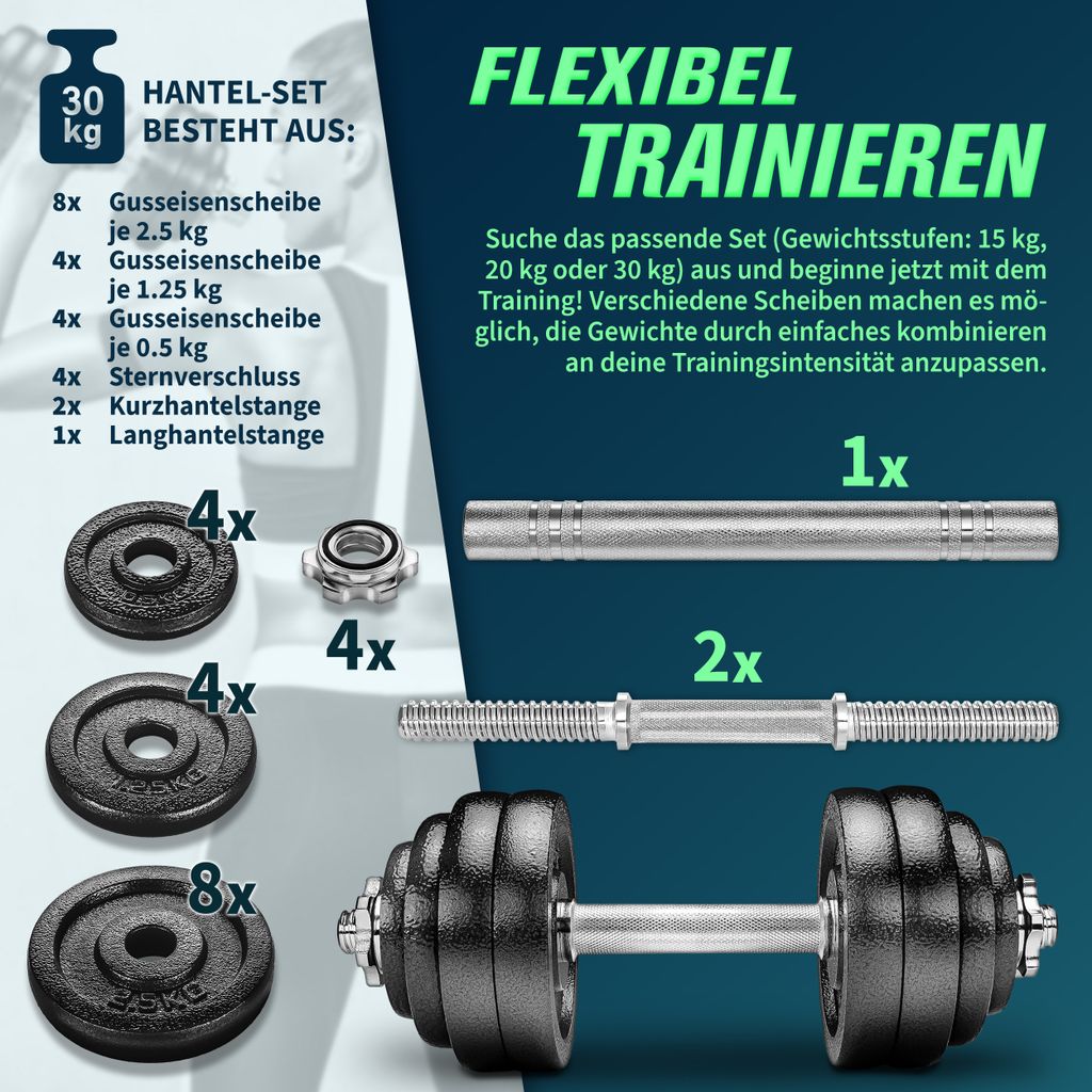 RE:SPORT® Sada litinových činek 30 kg činky Sada činek Obrázek produktu 5