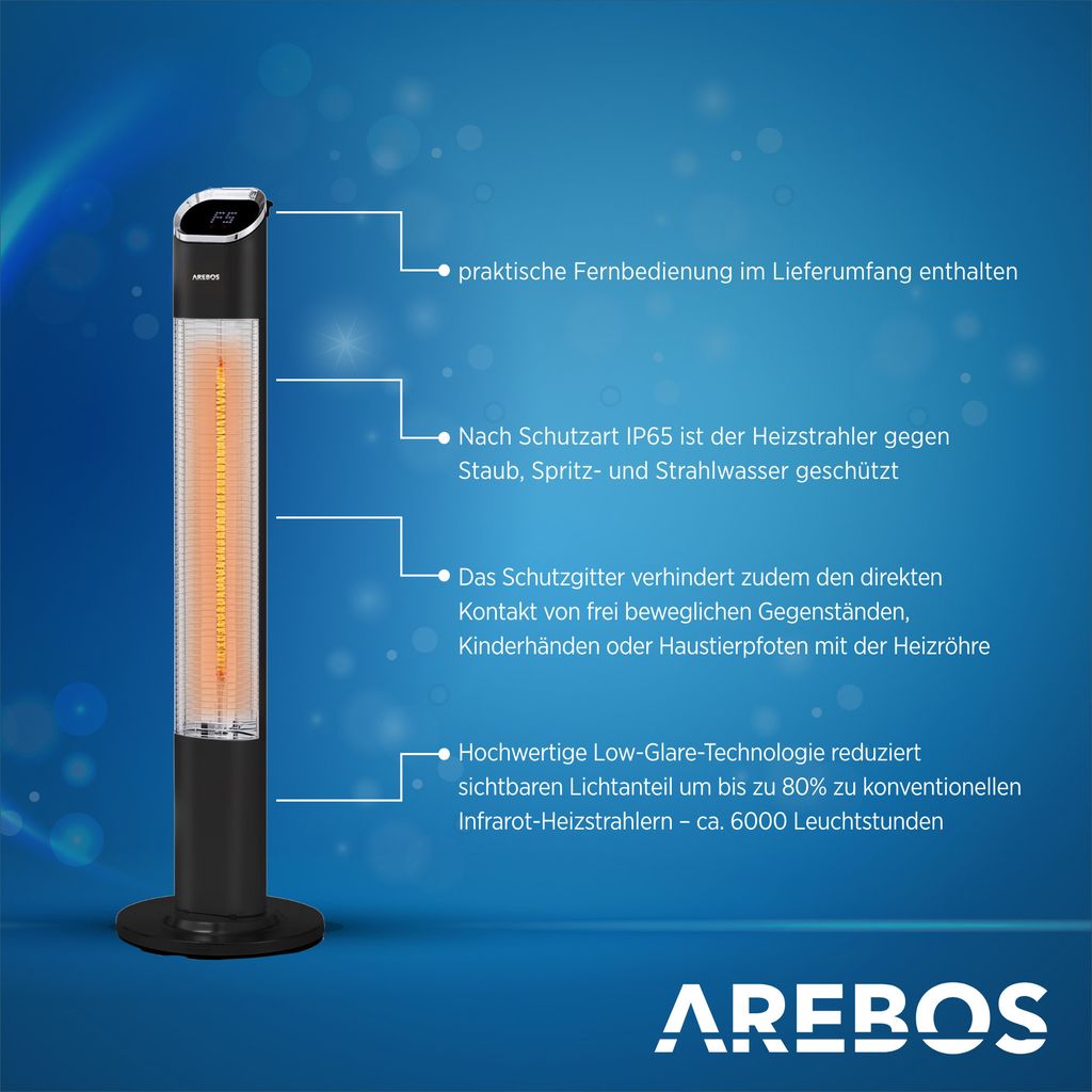 AREBOS Promiennik stojący 2000 W, 2 ustawienia ciepła, Zdjęcie produktu 11