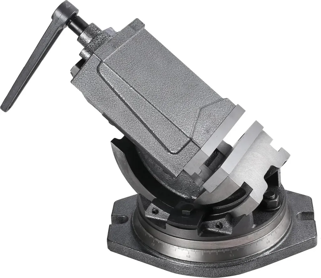 Étau de fraisage inclinable 125 mm avec base rotative 360, acier gris