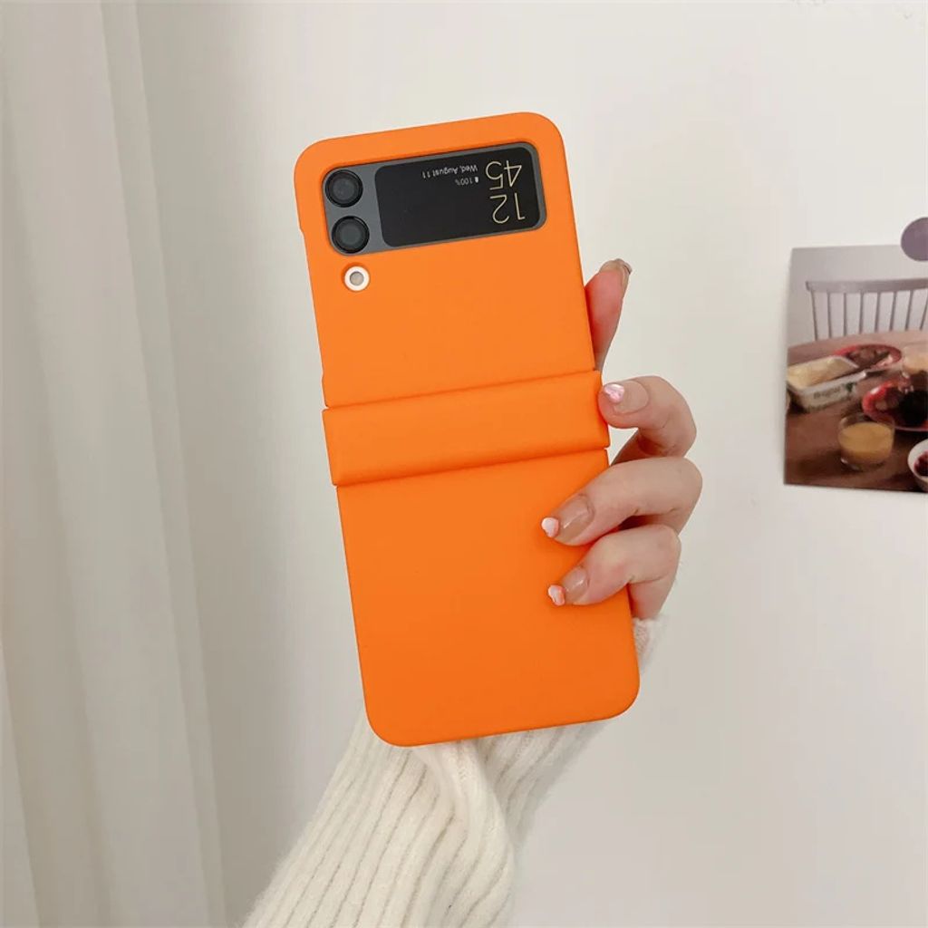 Hülle für Samsung Galaxy Z Flip 5, Scharnier-Rückseite aus Kunststoff, Farbe:Orange