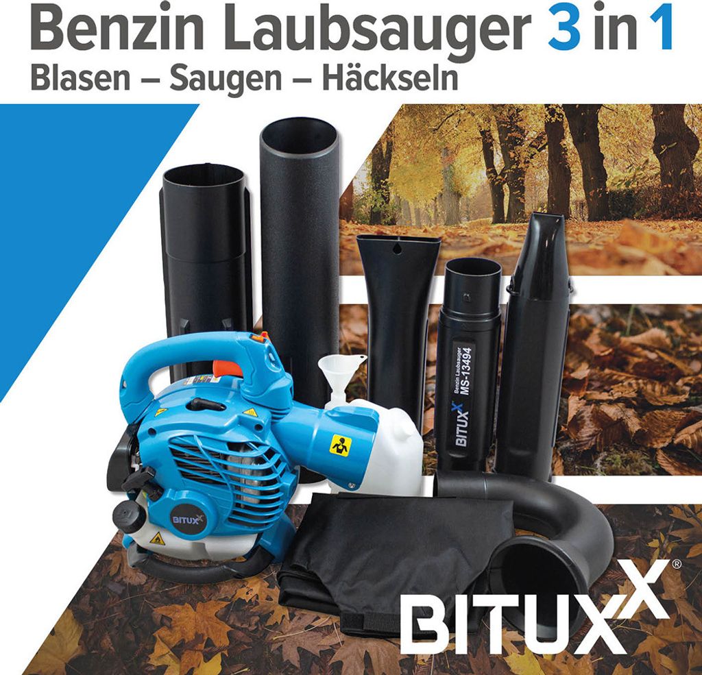 Bituxx 3in1 Benzin Laubsauger/Laubbläser/Laubhäcksler Blau Produktbild 2