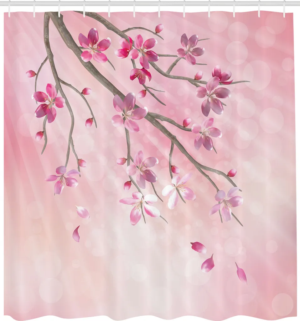 Tenda per Doccia in Tessuto ABAKUHAUS 175x200 - Motivo Naturale Rosa