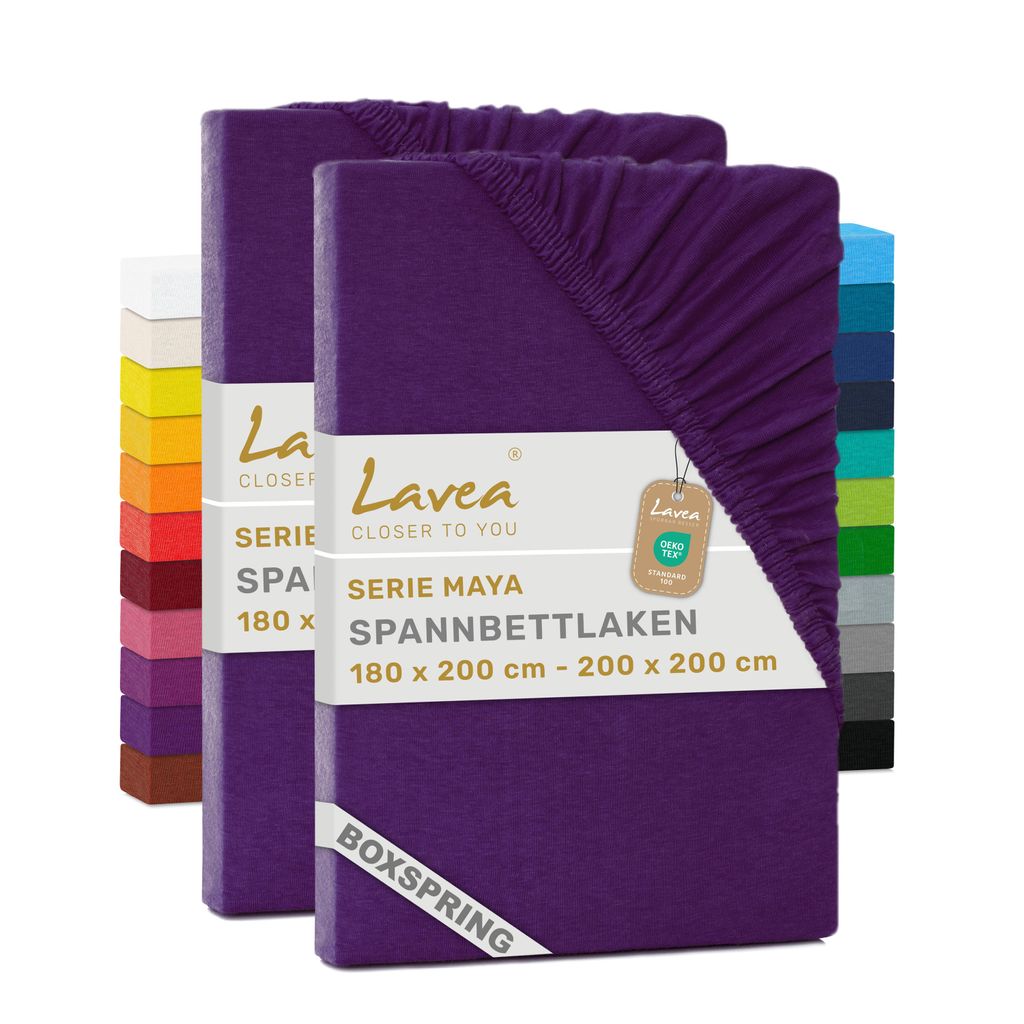 Lavea 2er Spannbettlaken 180x200cm - 200x200cm, Boxspringbetten, Wasserbetten, Bettlaken 100% Baumwolle Jersey, mit Rundumgummizug, für Matratze...