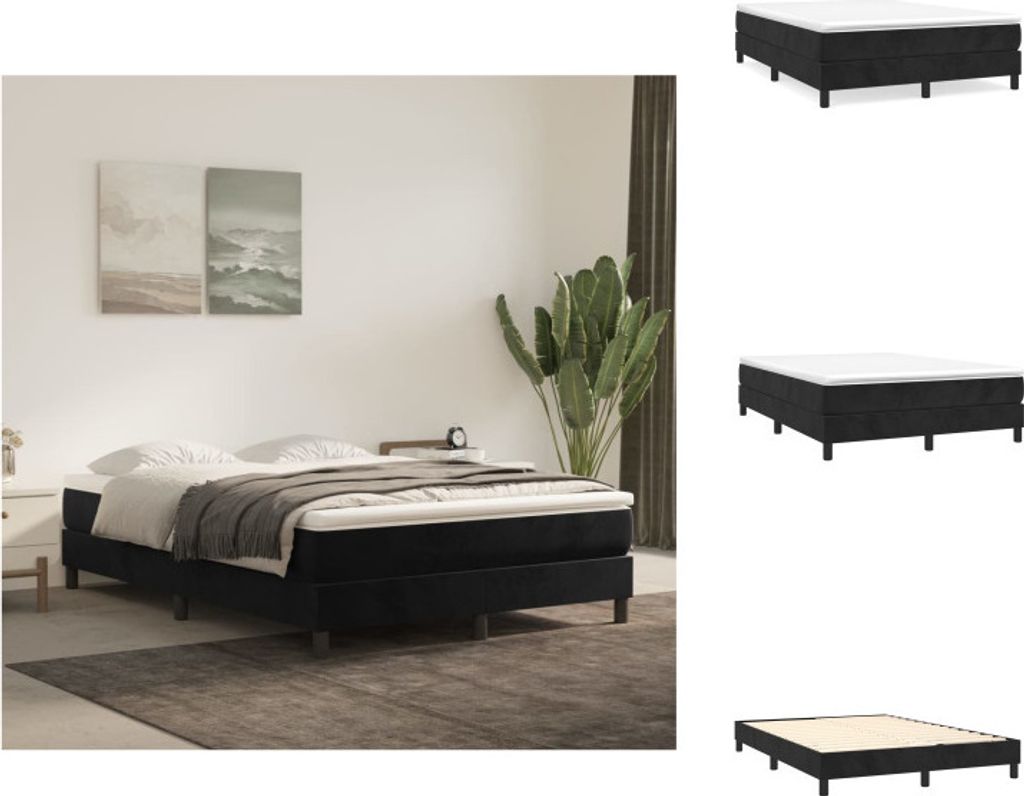 vidaXL Boxspringbett mit Matratze Schwarz 140x200 cm Samt - Betten & Bettgestelle
