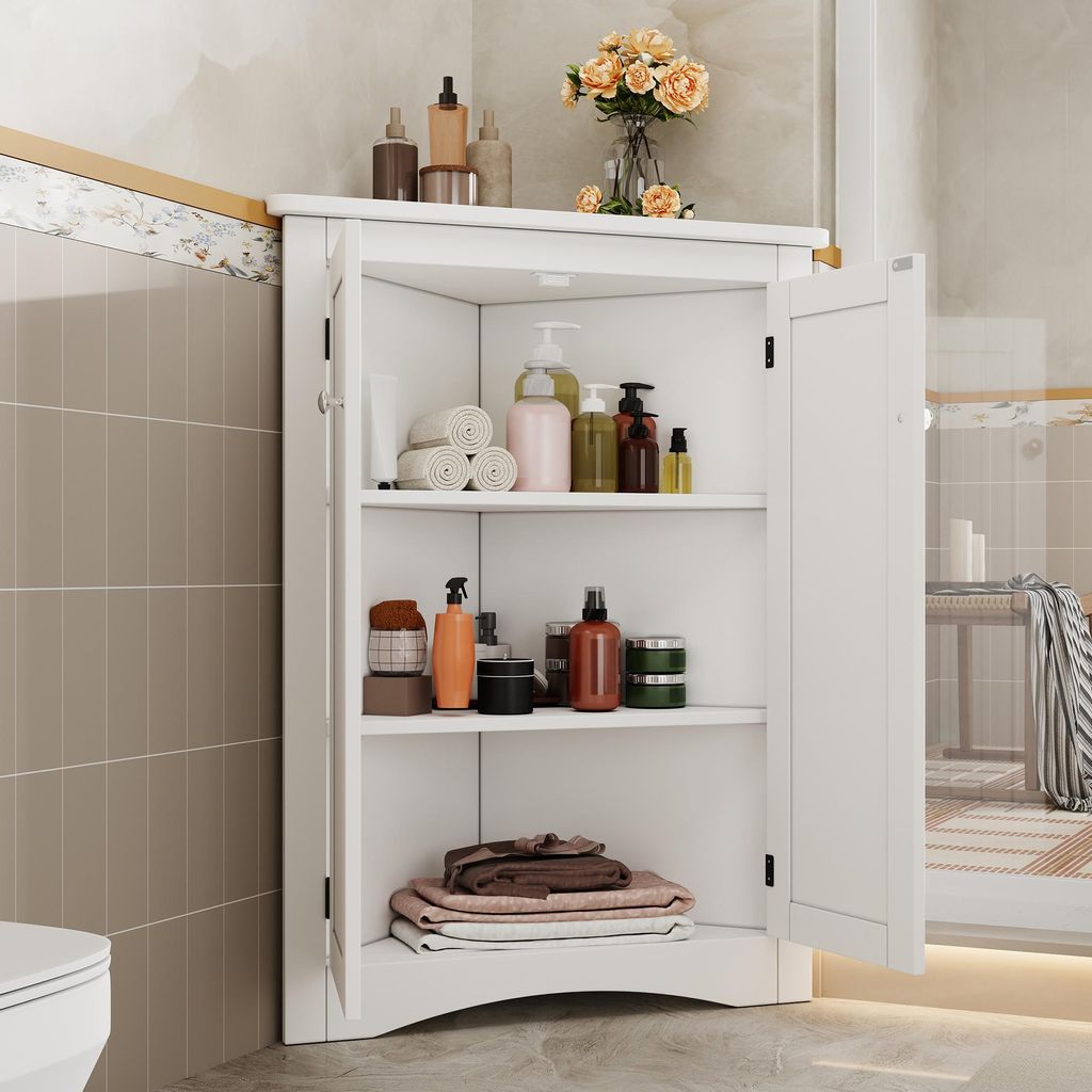 Flieks Badezimmerschrank mit 3 Ebenen, Eck-Schrank für Bad