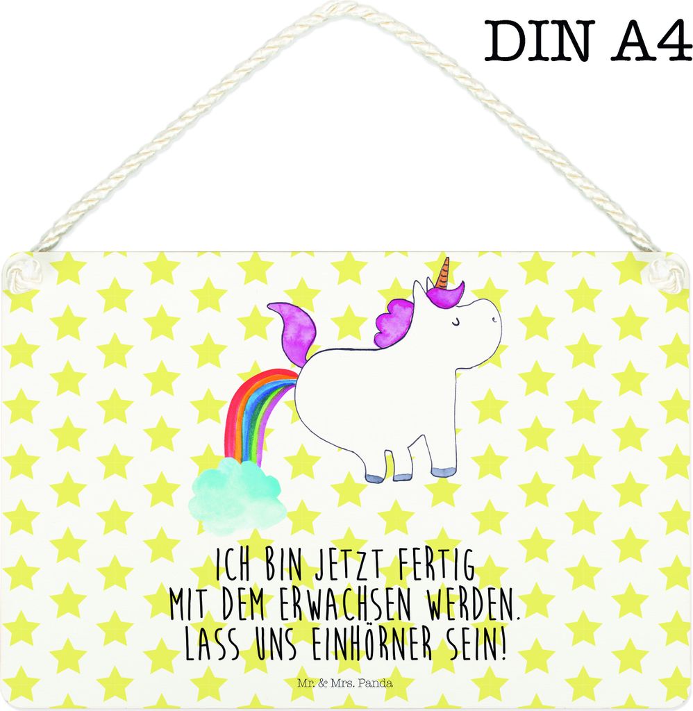 Mr. & Mrs. Panda Schild Einhorn Pupsen DIN A4 - Weiß - Geschenk, Holzschild, Glitzer, Wandschild, Unicorn, Spaß, Freundin, Wandbild Holz, holzbil...