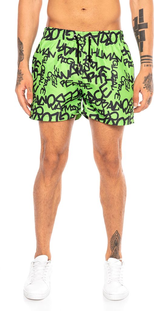 Red Bridge Herren Shorts Kurze Hose Badeshorts Schwimmhose Badehose Graffiti Tag Grün M