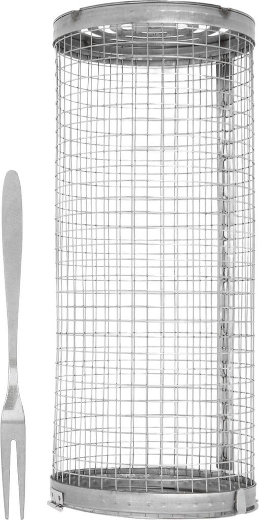 Rolling Barbecue Basket Open Grid Edelstahl Drahtgeflecht Zylinder Grill Korb für Fisch Gemüse Pommes Frites S