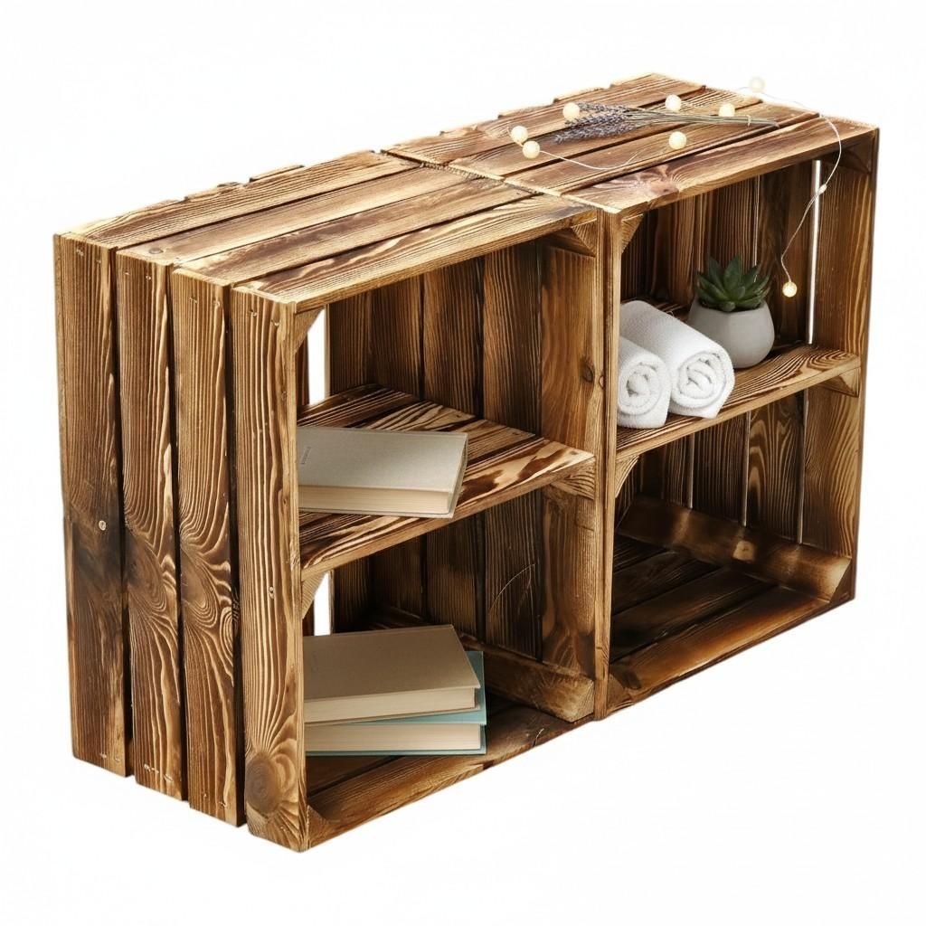Holzkiste geflammt 50x40x30cm - Regal-Box Obstkiste mit & Produktbild 