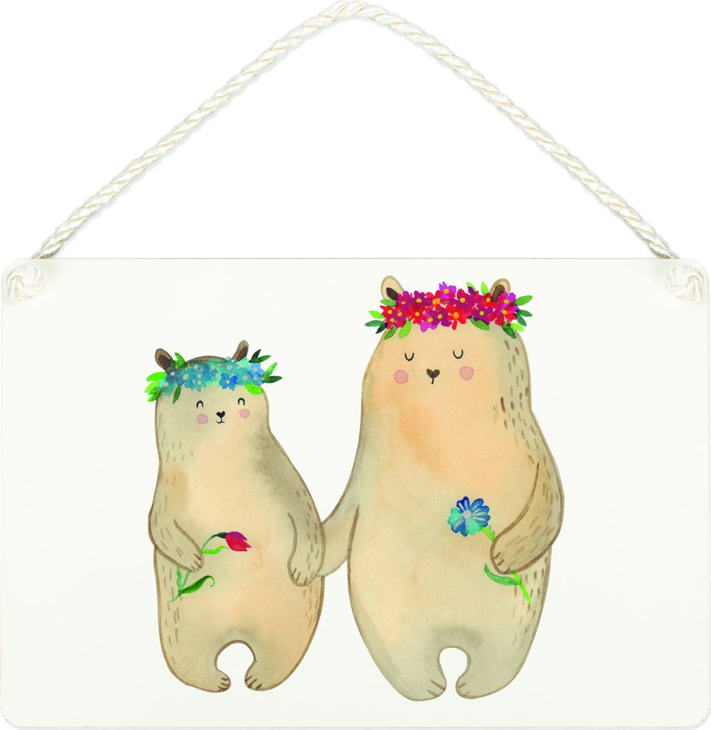 Mr. & Mrs. Panda Schild Bären mit Blumenkranz DIN A4 - Weiß Produktbild 