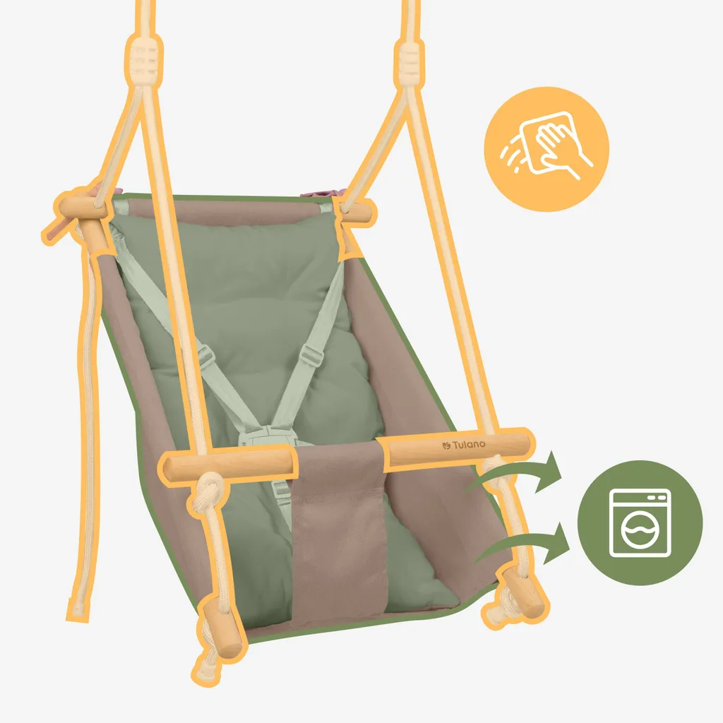 Tulano Hop 40 Altalena Neonato 3in1 in Legno | Fino a 60kg | Rosa-Grigio - 2