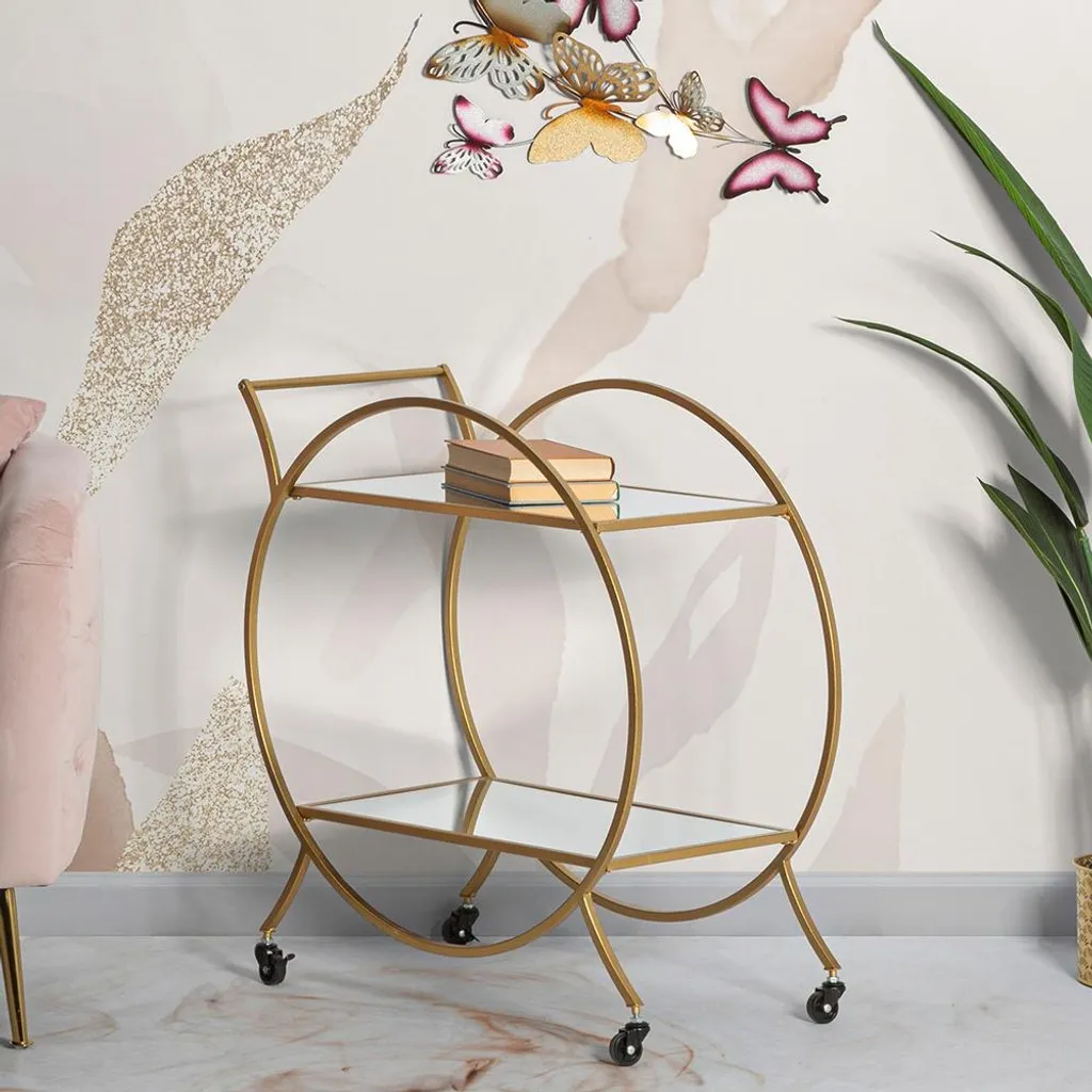 Chariot de bar miroir Globe : la solution de rangement chic et dorée - 10