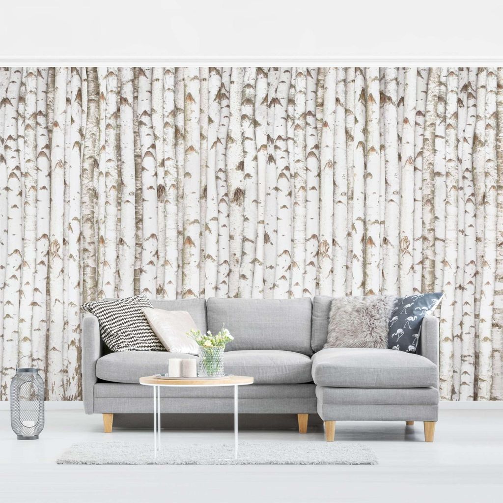 Fototapete Wald - Vliestapete - Bildtapete UV-beständig Design weiss Holzoptik Wandtapete geruchsfrei