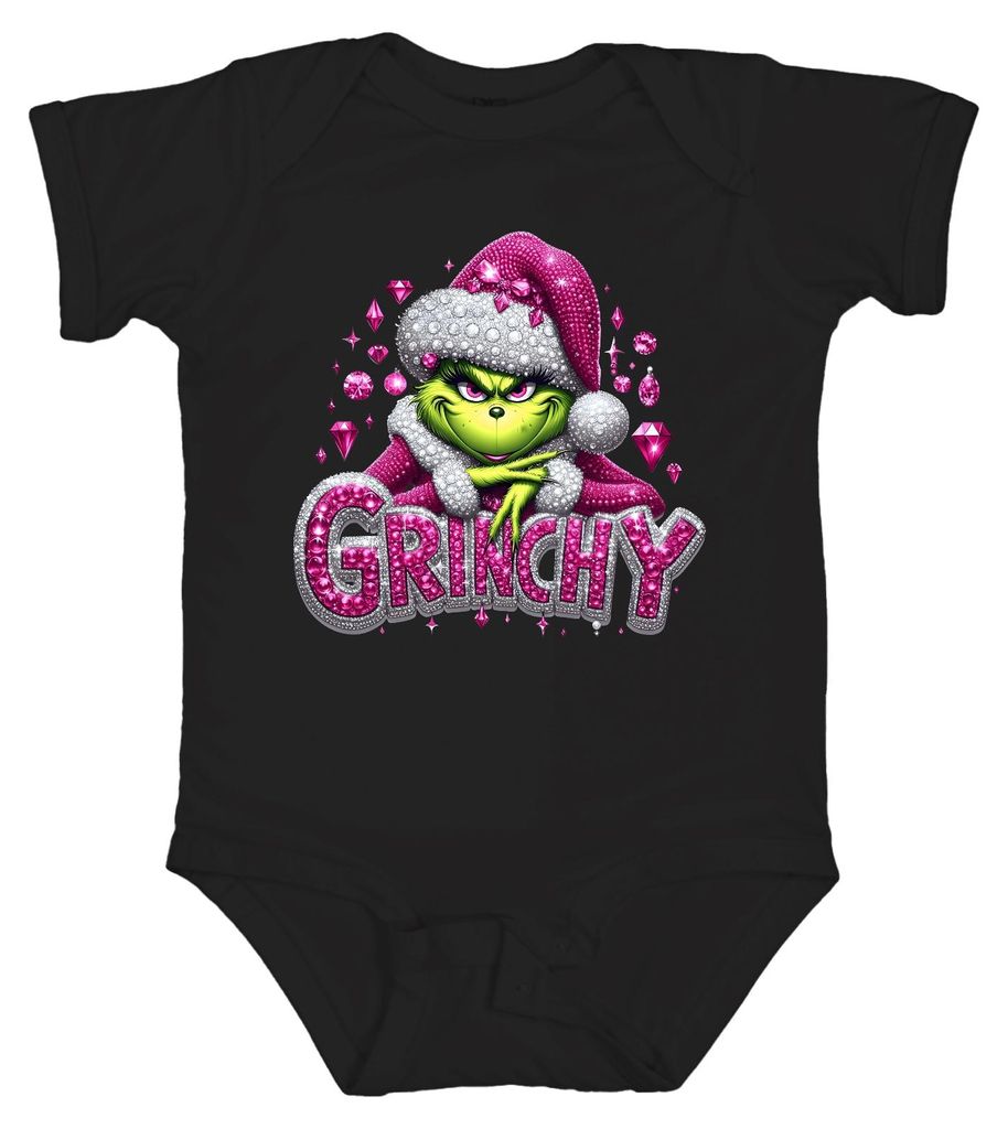 Grinchy Weihnachten Geschenk Pink Glitzer Bling frech glam Unisex Baby Body, Schwarz, 18/24