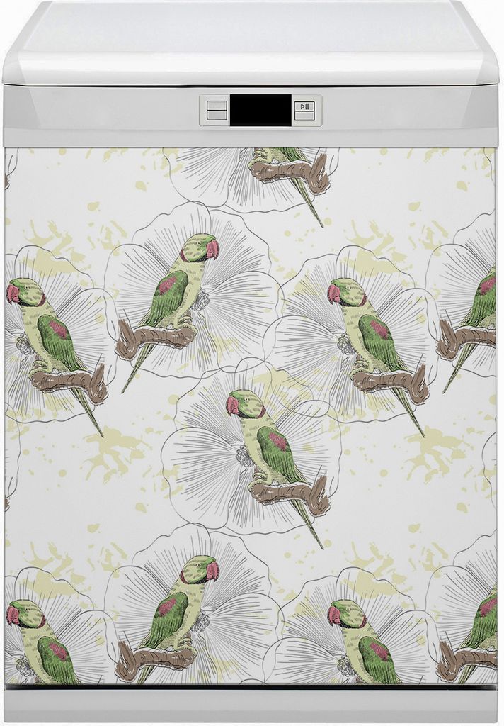 Magnet Folie für Geschirrspüler Küche Magnetmatte 60x80 cm Nachbildung Geschirrspüle - Grüne Papageien