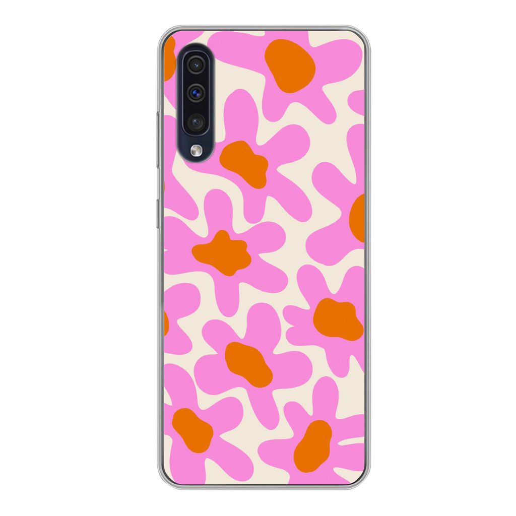 MuchoWow Handyhülle Schutzhülle Hülle für Samsung Galaxy A50 Blume - Rosa - Muster Silikon Softcase Handy Hülle - Mobiltelefonhülle - Gebur...