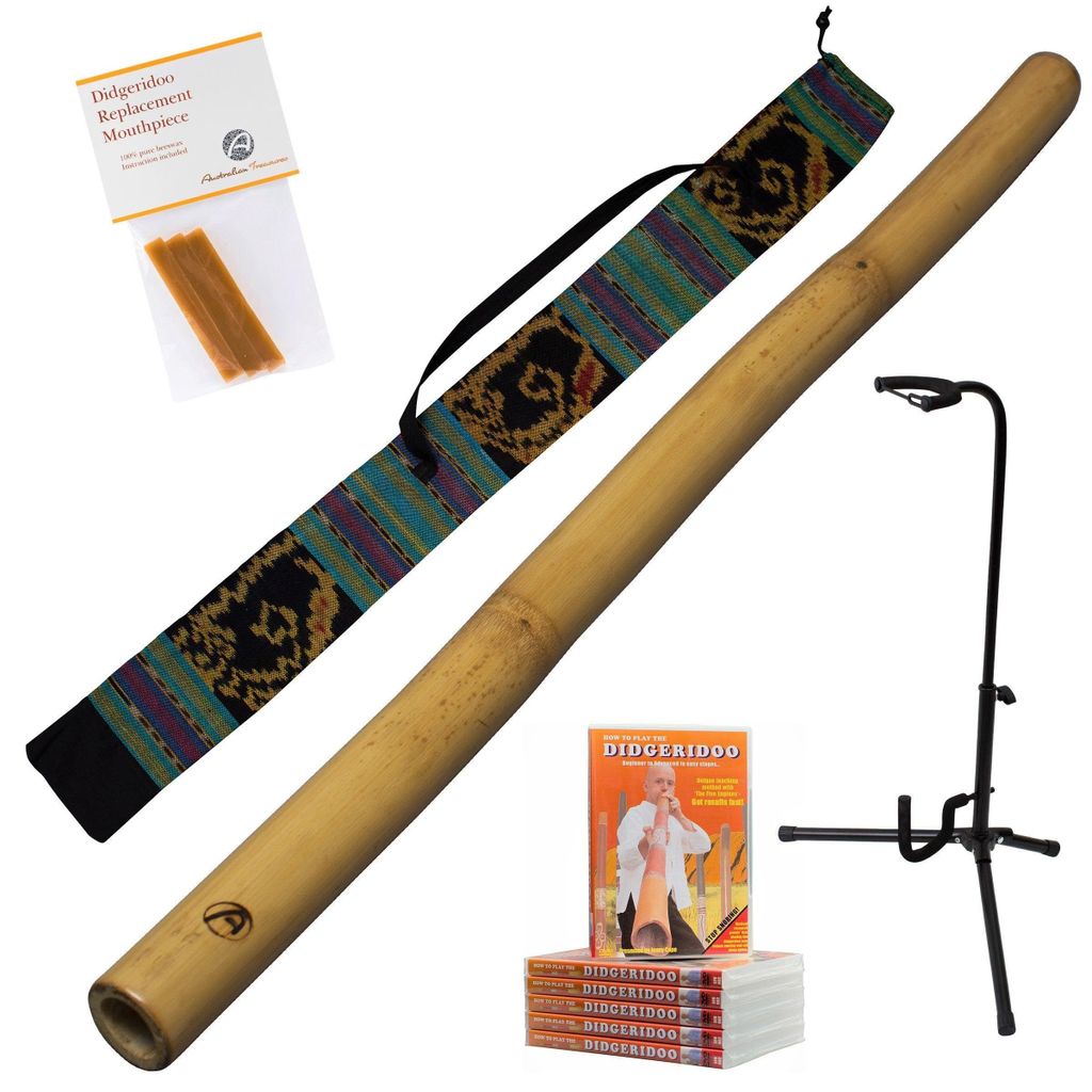 Didgeridooset 5-teilig – 120cm, mit Tasche, DVD, Bienenwachs & Ständer