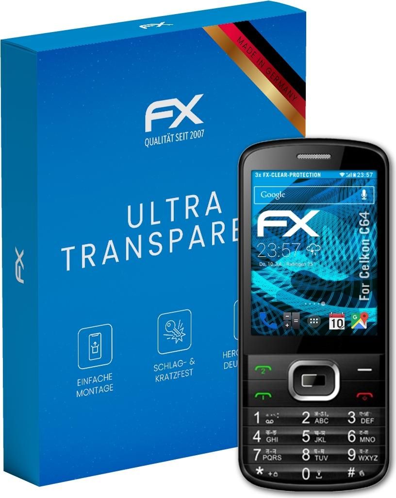 atFoliX FX-Clear 3x Schutzfolie kompatibel mit Celkon C64 Displayschutzfolie