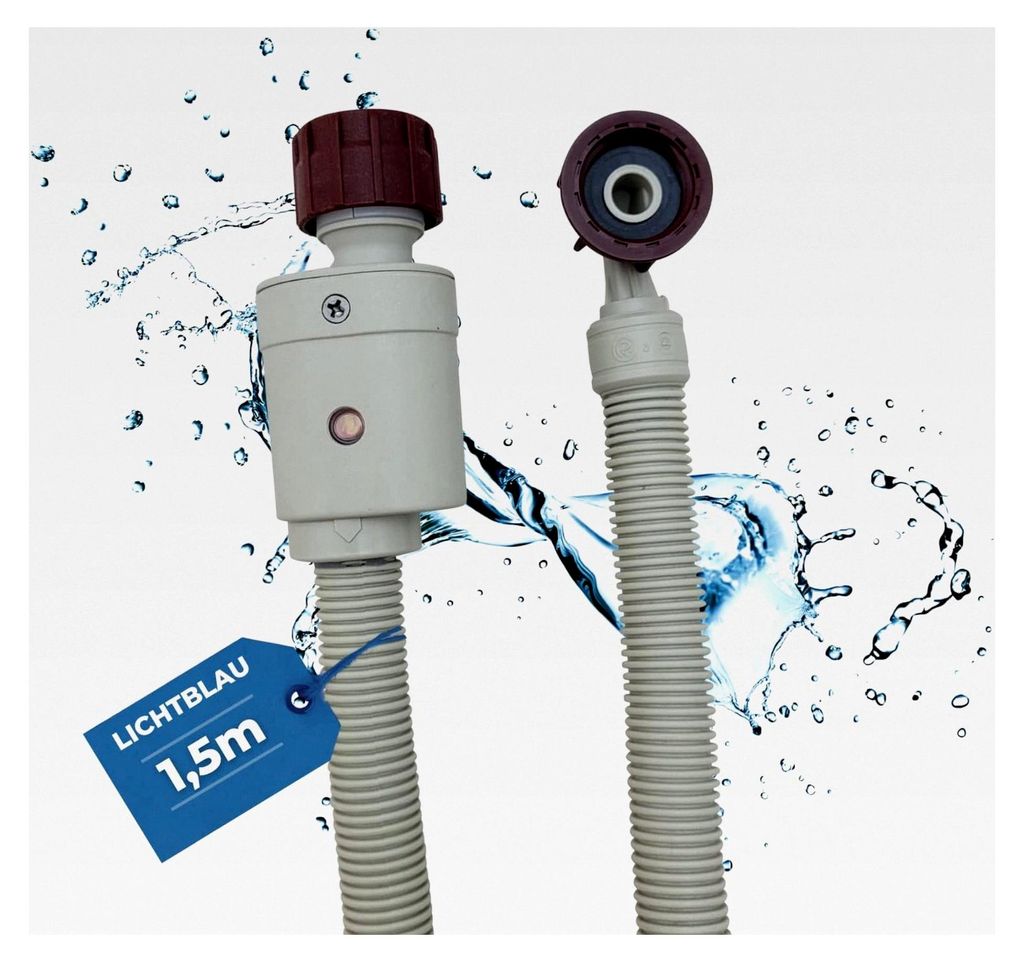Aquastop Schlauch 1,5m für Waschmaschine und Geschirrspüler mit Sicherheitsventil und Schmutzsieb