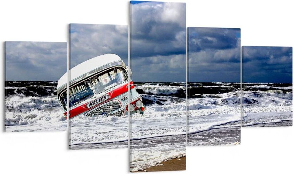 Bild auf Leinwand - Leinwandbild - Ozean Landschaft Auto - 125x70cm - Wand Bild - Wanddeko - Leinwanddruck - Bilder - Kunstdruck - Wanddekoration -...