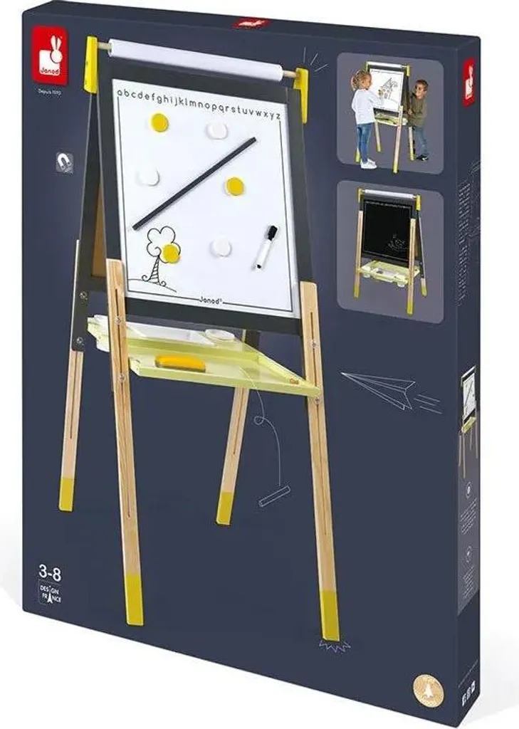 Tableau Double Face Réglable Janod - Ardoise et Magnétique Gris Jaune - 10