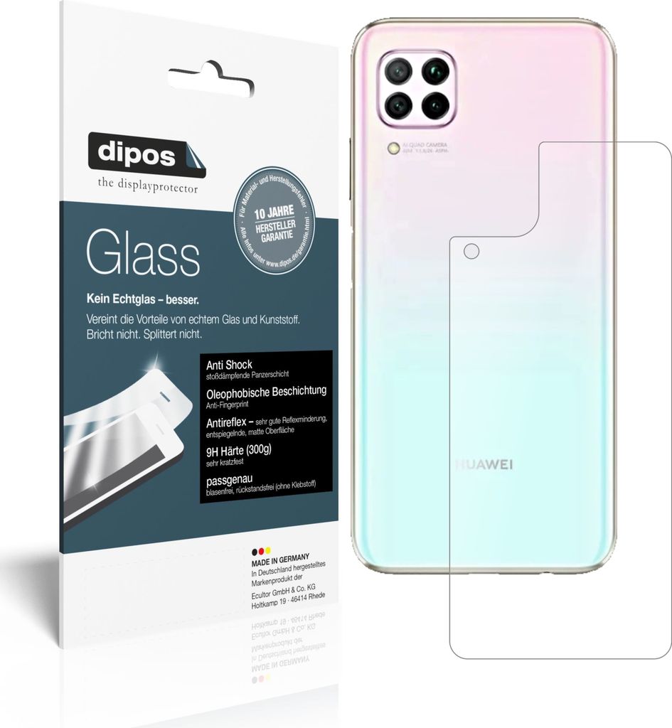 1x Schutzfolie für Huawei P40 Lite Rückseite matt - Anti-Shock 9H Folie dipos Glass Kunststoffglas
