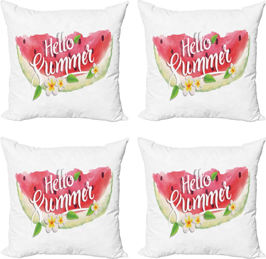 ABAKUHAUS Aquarell Kissenbezug Set (4 Stück), Summer Willkommen Wörter, Moderner Doppelseitiger Digitaldruck, 60 cm x 60 cm, Rosa Mint Green
