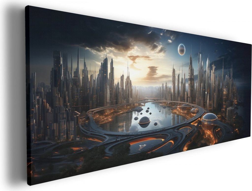 Wallario Premium Leinwandbild Morgendämmerung der Zukunft in Größe 50 x 125 cm