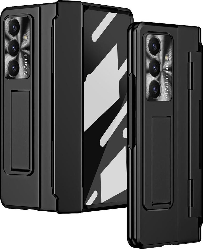 Hülle für Samsung Galaxy Z Fold 7 mit Displayschutz & Objektivschutz Luxus Galvanisierte Ständer Schutzhülle Schwarz
