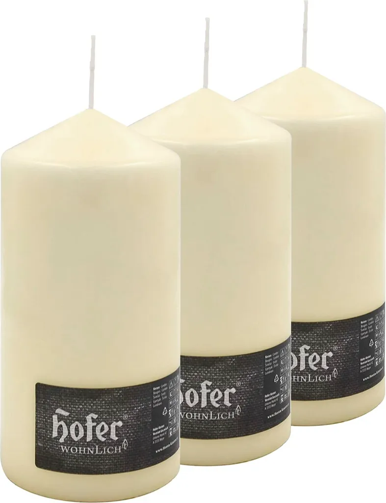 Grandes Bougies Cylindriques Ivoire Set de 3 Hofer Combustion 110h