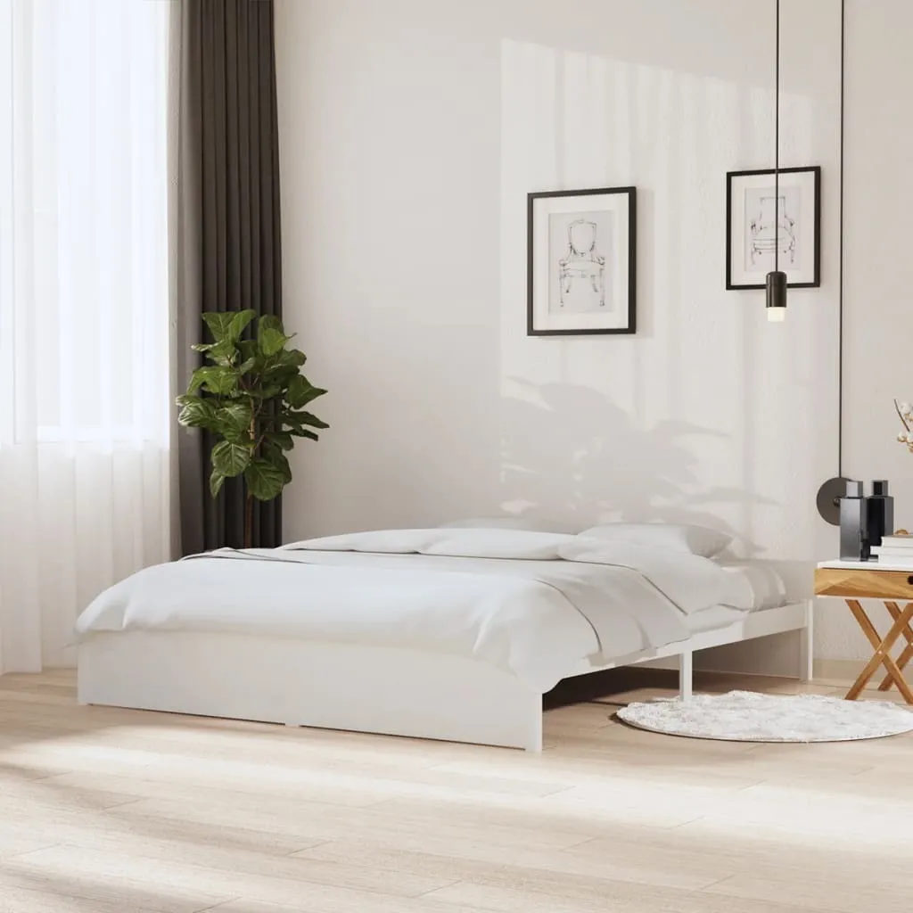 Lit double 180x200 cm blanc en bois massif avec sommier DE5269536