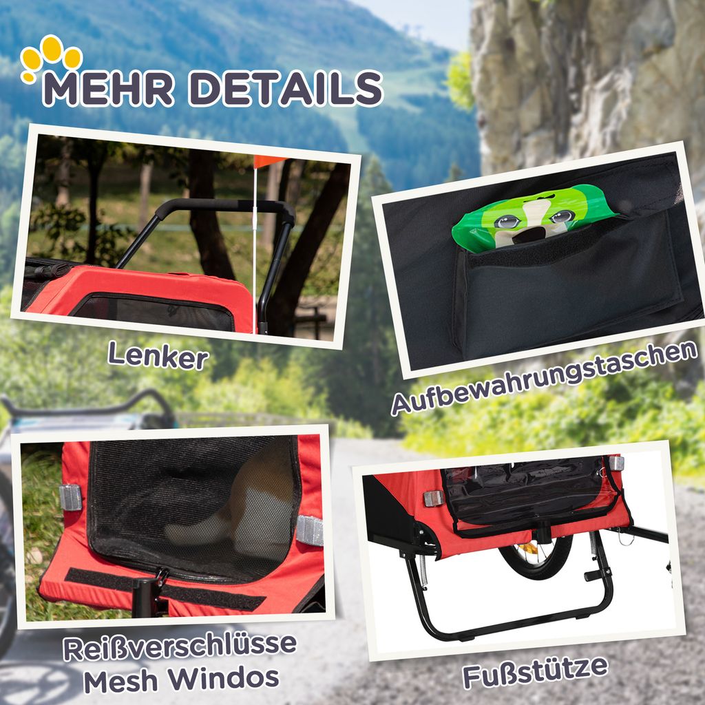 PawHut príves pre psa 2 v 1, príves na bicykel pre psov, Obrázok produktu 4
