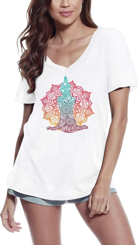 Damen Grafik T-Shirt V-Ausschnitt Boho Namaste Yoga Pose Öko-Verantwortlich Vintage Jahrgang Kurzarm Lustige Druck Geburtstag Geschenk Frau