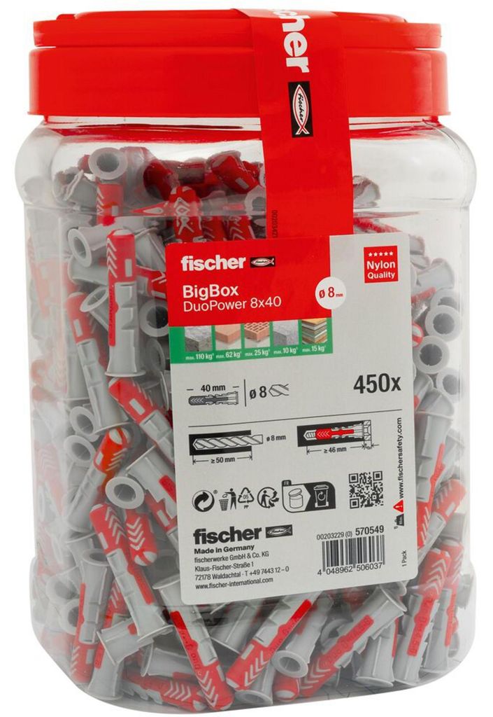 Dübel DUOPOWER 8x40 BigBox (hellgrau/rot, 450 Stück, Produktbild 
