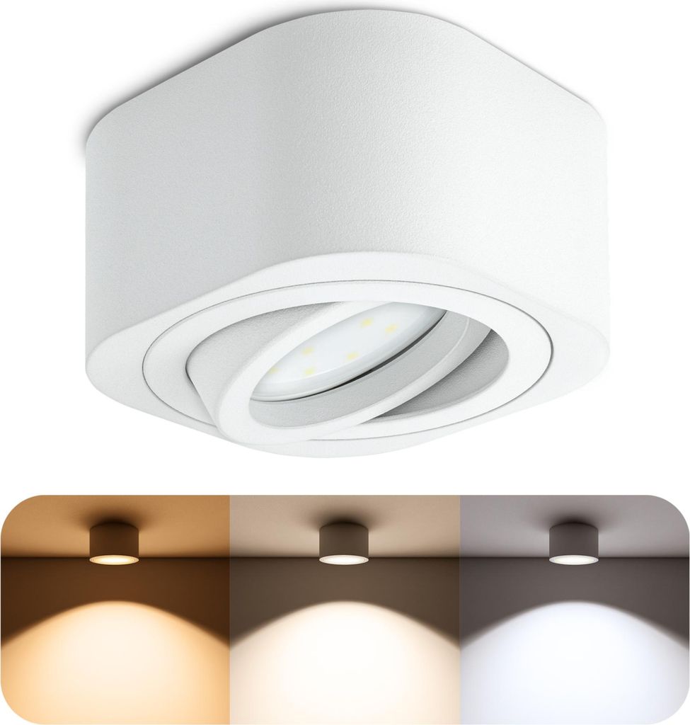 SSC-LUXon TEARA LED Aufbauspot weiß flach & schwenkbar - dimmbar - 3 Lichtfarben einstellbar LumiFLEX - Aufbauleuchte 6W 230V