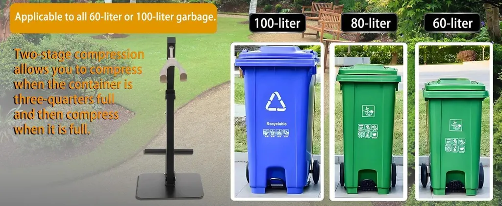 Compattatore di rifiuti - Manuale - 66 cm - Acciaio inox - Adatto per bidoni da 60-100 litri - Compattazione efficiente dei rifiuti - 11