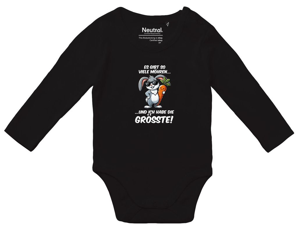 Huuraa Baby Body viele Möhren.. Ich habe die grösste cooler Hase 68 Black Baumwolle Fairtrade Langarmbody Geschenkidee