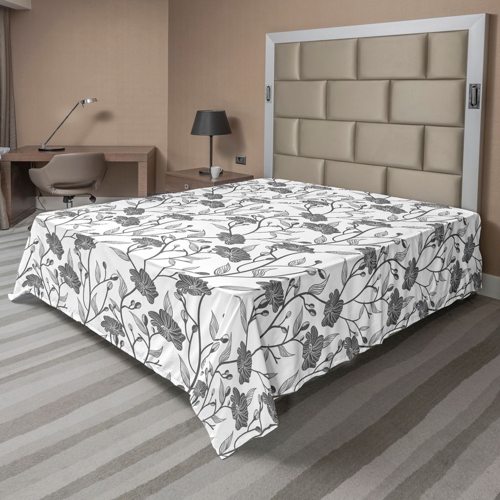 ABAKUHAUS Grau Bettlaken, Moderne Grafik von Blumen und von Niederlassungen mit einfachen reinen Mustern Boho künstlerischer Druck, weiches bequem...