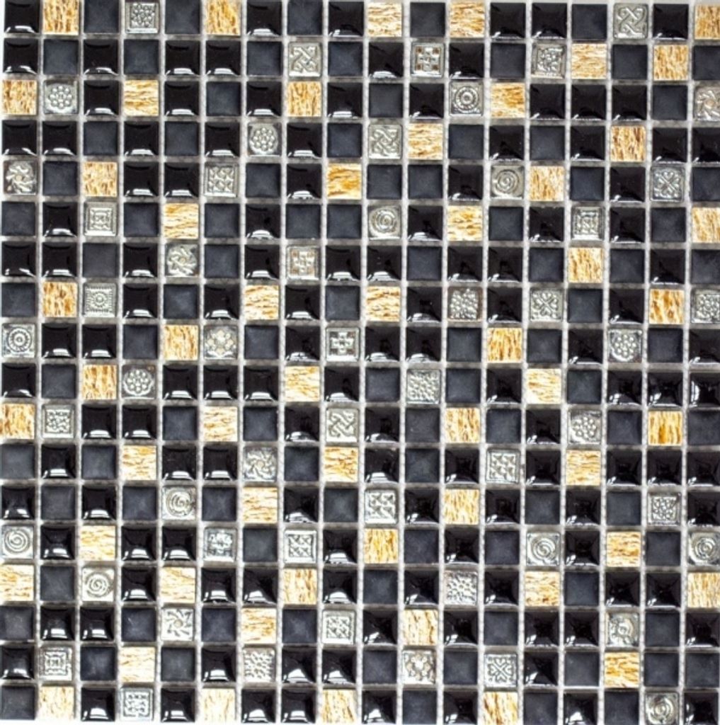 Mosaikfliese Resin schwarz kupfer Resin Stein schwarz kupfer MOS92-0301