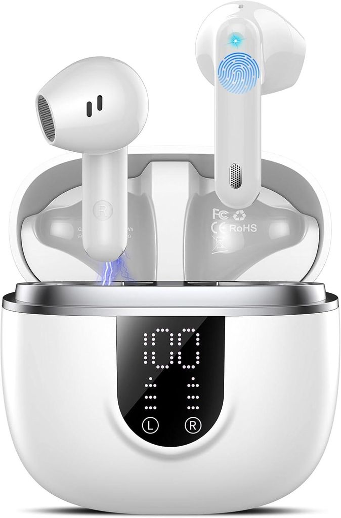 Bluetooth Kopfhörer, Kopfhörer Kabellos Bluetooth 5.4, Hi-Fi Sound in-Ear-Kopfhörer mit ENC Noise Cancelling, 45 Std Spielzeit, LED Anzeige, IP7...