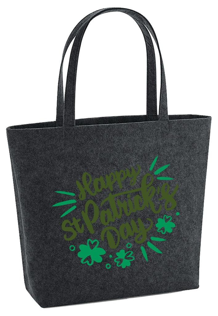 Huuraa Filzshopper St. Patrick’s Day Kleeblatt 22 Liter Charcoal Melange Filztasche Geschenkidee