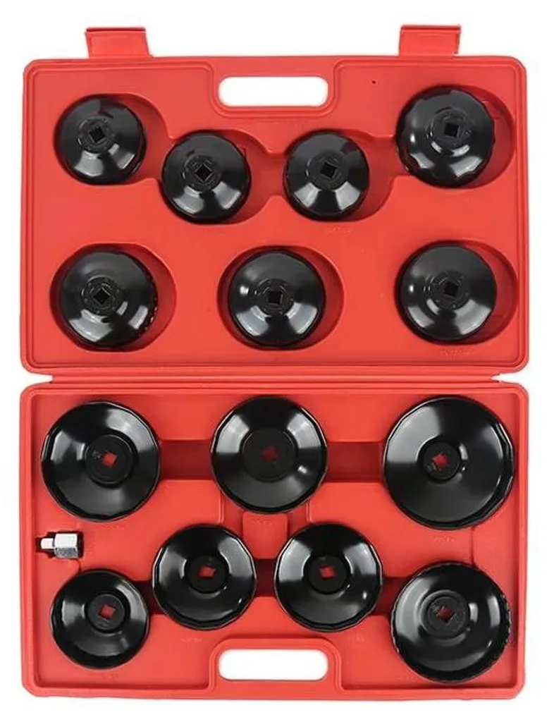 Clés pour filtres à huile moteur : lot de 14 outils métal rouge