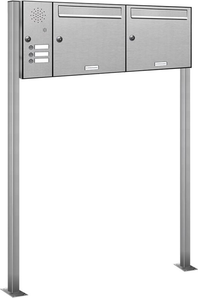 2er Standbriefkasten Anlage 3 Klingel Sprechgitter V2A Edelstahl Post stehend