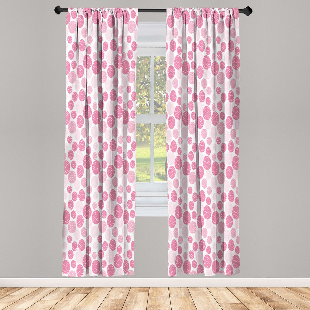 ABAKUHAUS Geometrisch Vorhänge 2 Panel Set für Wohnzimmer Schlafzimmer Nachbildung, Sprudelnde rosa Kreise mit leeren kleinen Punkten Baby Girl N...