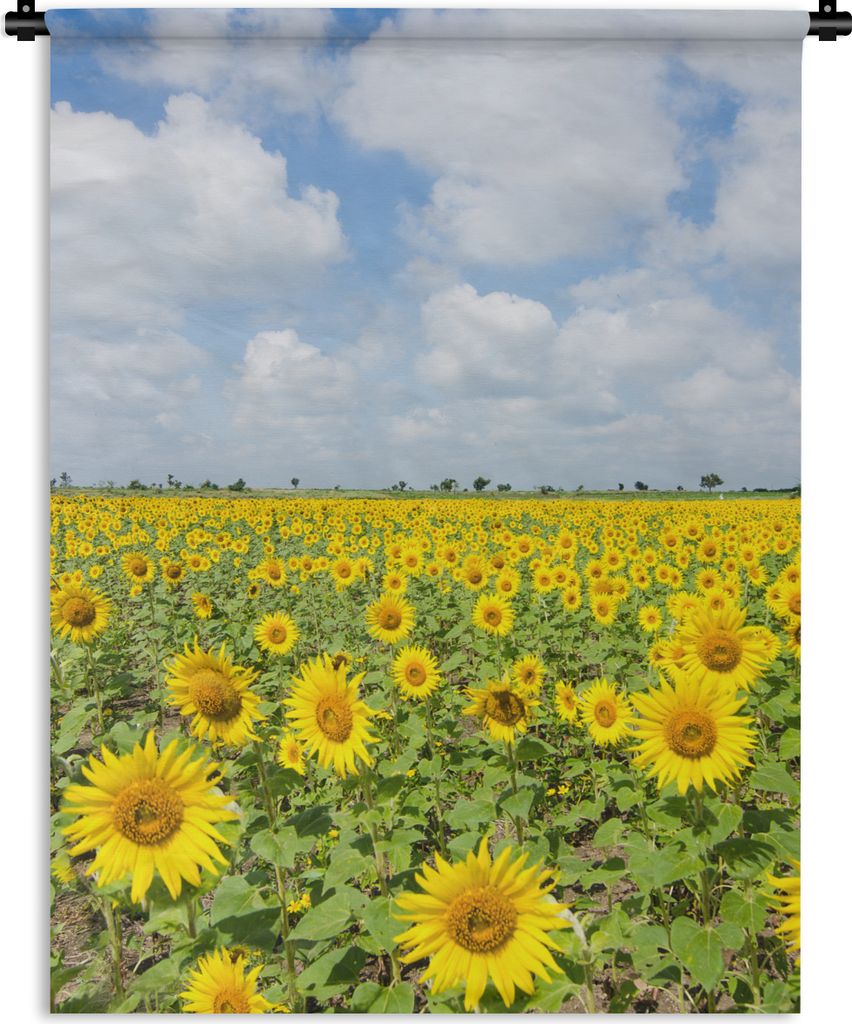 MuchoWow Wandteppich Wandbehang Sonnenblumen - Blumen - Wolken - Natur - Gelb - Landschaft 60x80 cm Tapisserie Dekoration Wandtuch - Decke - Wand...