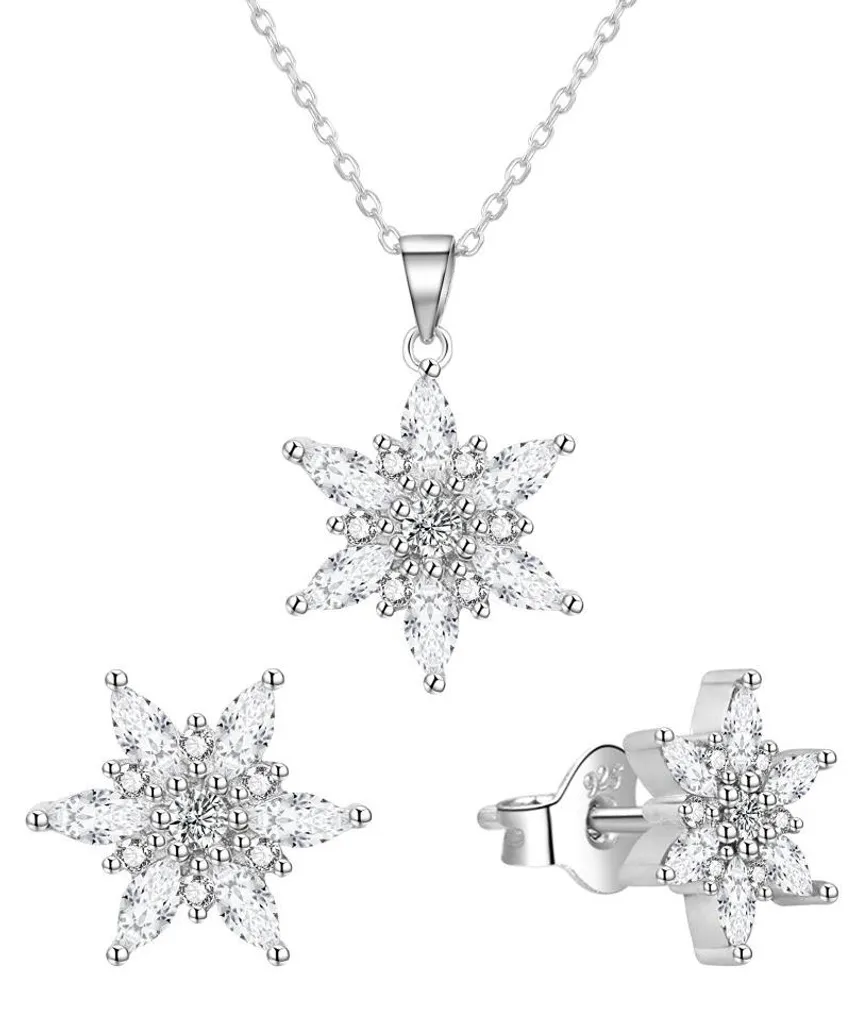 Idée cadeau femme parure bijoux argent flocon de neige pour anniversaire
