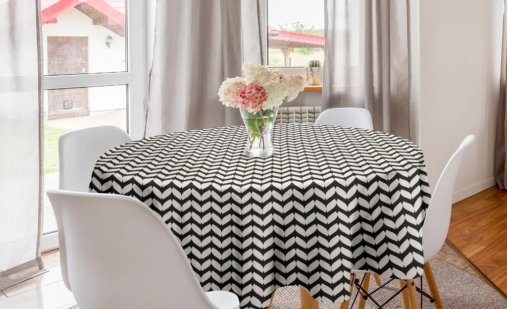 ABAKUHAUS Tovaglia Rotonda 150 cm Art Déco | Tavola Vintage Crema e Nero