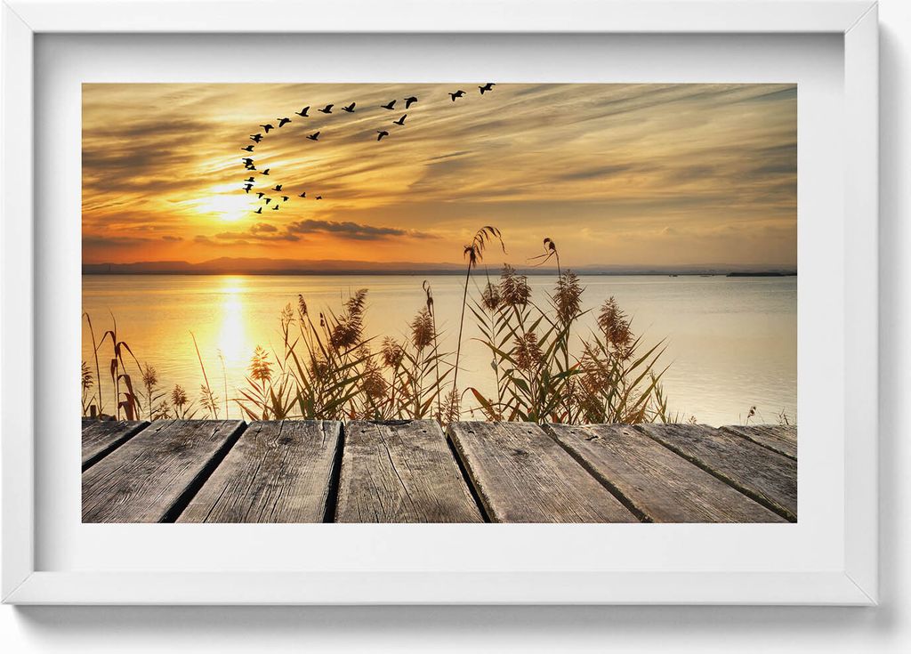 Pier bei Sonnenuntergang– Wandbild mit Rahmen – Gerahmtes Bild – Wanddekoration – 60x40 cm – Schwarz Rahmen